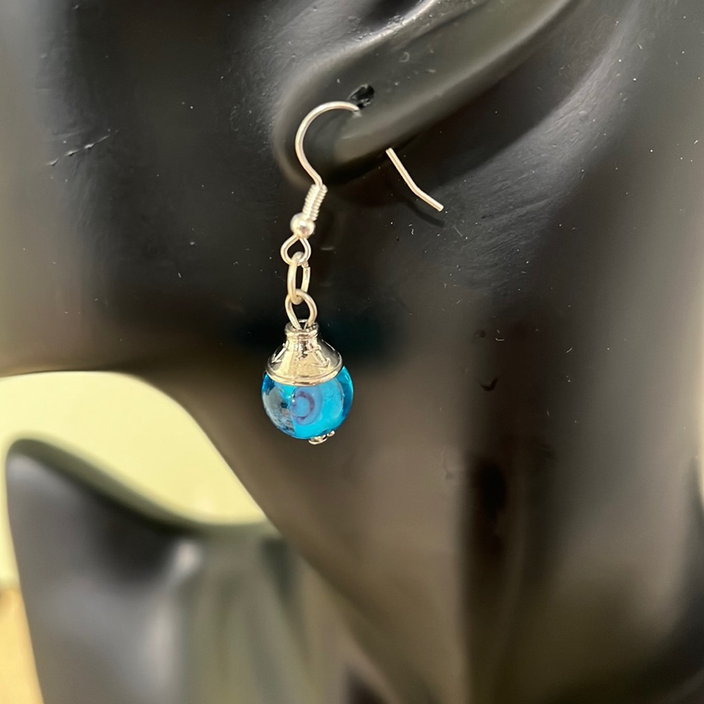 Handmade Dainty Dangle Blue Tear Drop Earrings